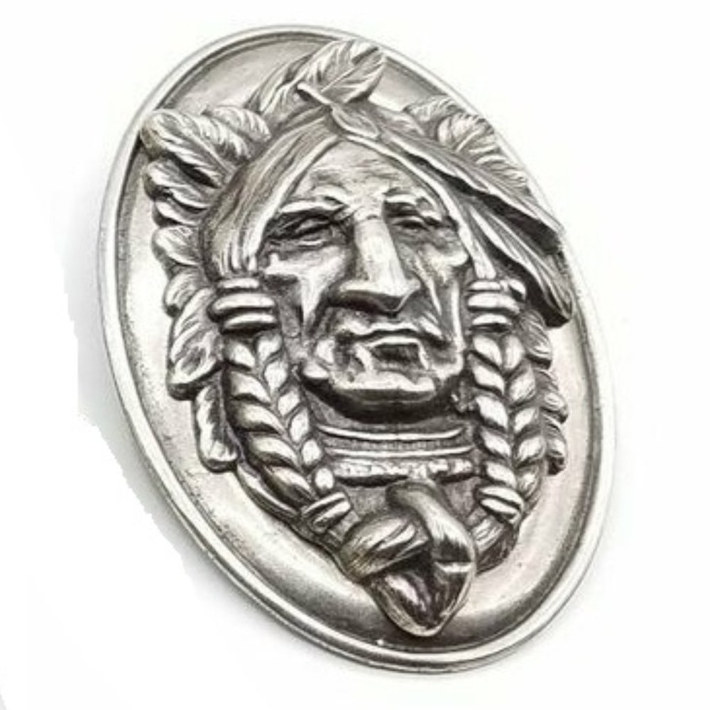 vintage silver tone oval native American face brooch pin jewelry
